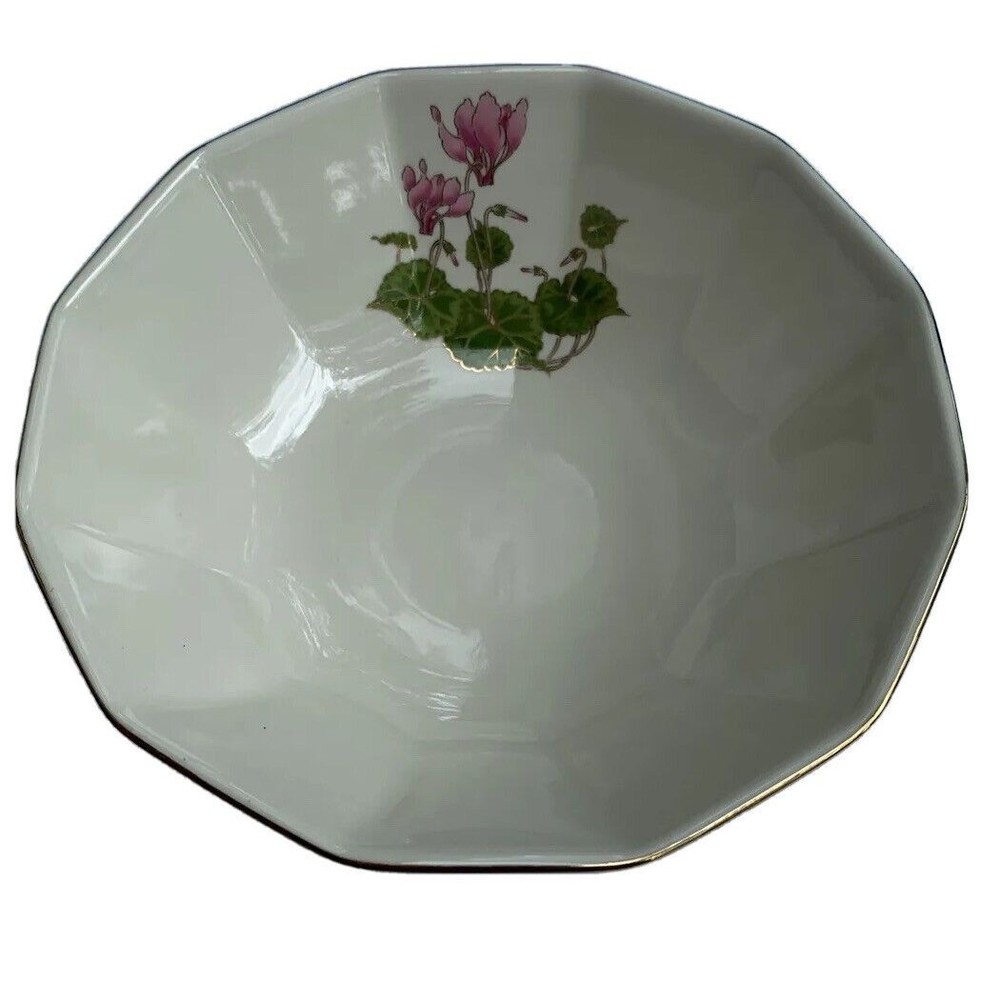 Otagiri Japan Cyclamen Porcelain Dish Trinket Bowl Pink Gold Rim Decorative 6x2”